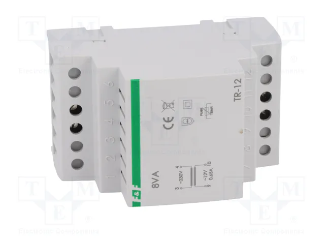 F&F Transformador de red 8VA 230V AC a 12V 0,66A para raíl DIN
