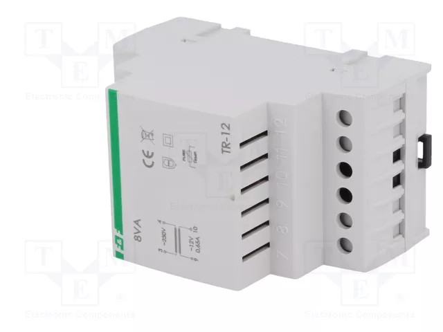 F&F Transformador de red 8VA 230V AC a 12V 0,66A para raíl DIN