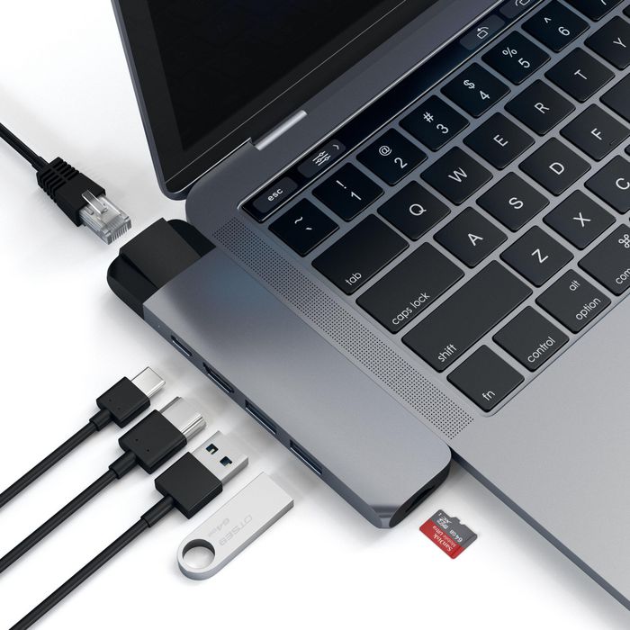 Satechi TYPE-C PRO HUB ADAPTER Hub USB-C con HDMI 4K, USB 3.0, Micro SD para MacBook Pro 13" y 15"