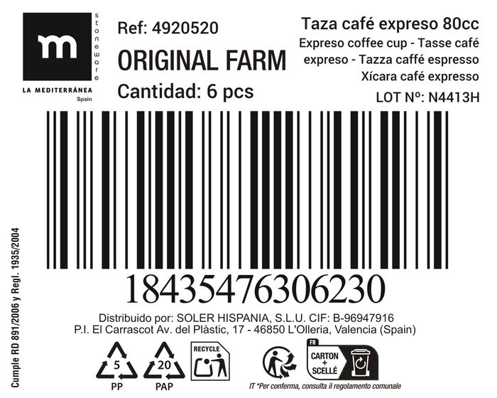 Inde Taza Cafe Expreso 80cc "Original Farm" Ø6.2x5.6cm (24 Unidades)