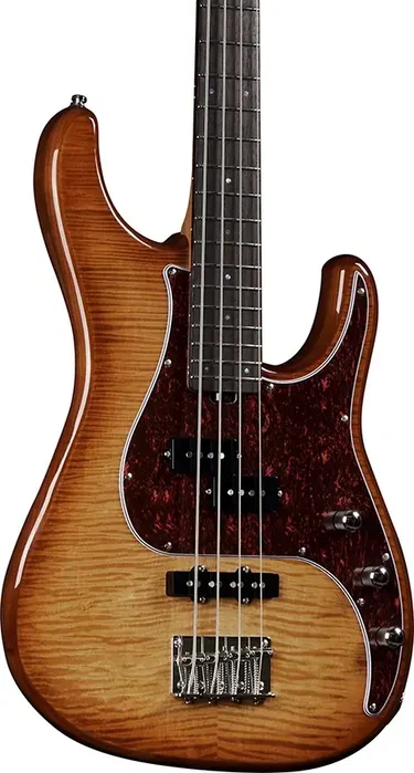EKO Bajo Eléctrico Aire 800 Musa - Honey Burst, Bajo de 4 Cuerdas, Tapa Arce Flameado, Cuerpo Aliso, Acabado Brillante, Herrajes Cromados