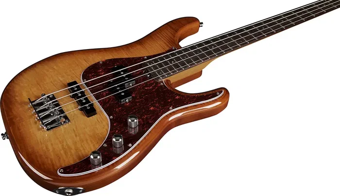 EKO Bajo Eléctrico Aire 800 Musa - Honey Burst, Bajo de 4 Cuerdas, Tapa Arce Flameado, Cuerpo Aliso, Acabado Brillante, Herrajes Cromados