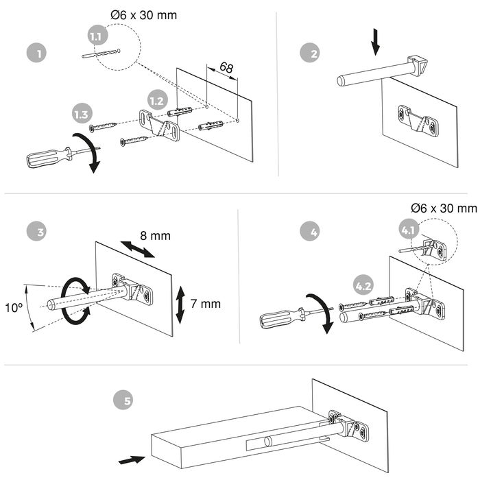 Emuca Juego de soportes ocultos para estante de madera Mirage, Acero, Cincado