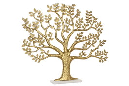 DKD Home Decor Figura de Árbol en Aluminio Dorado y Mármol Blanco 76x10x68 cm
