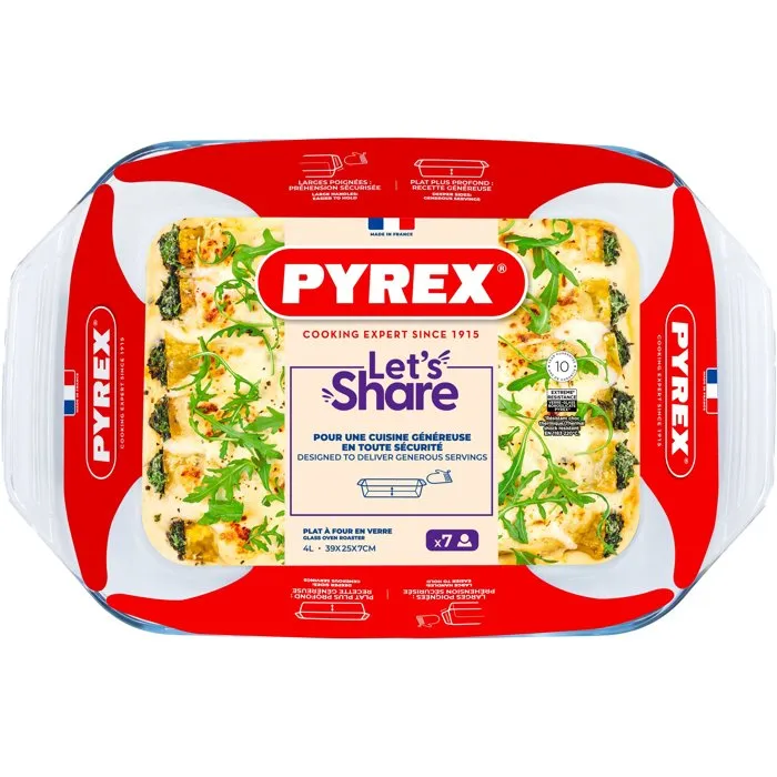 Pyrex® Fuente Rectangular Let'S Share 39x24,5x6,9 cm en Vidrio Transparente