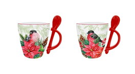 DKD Home Decor Set de Tazas de Porcelana 300 ml Surtido Rojo y Verde