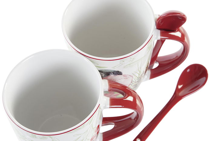 DKD Home Decor Set 4 Tazas Porcelana Navidad Tradicional Rojo Verde 300ml 8 x 10 x 13 cm