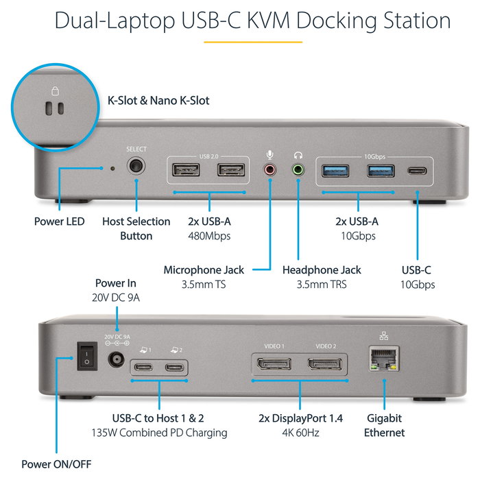 Startech Docking Station KVM USB-C para Portátil