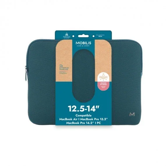 Mobilis 49017 Funda de Protección para Portátil 35.6 cm (14") - Compatible con Apple MacBook Air/Pro - Azul, Vellón y Espuma de Memoria, Resistente a Golpes y Rayones