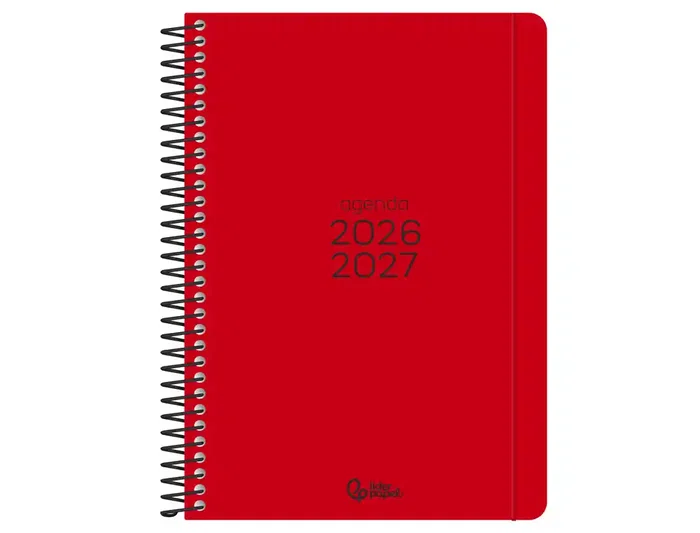 Liderpapel Agenda Escolar 26-27 Espiral Basic Semana Vista A5 Bilingüe Papel FSC 70g Rojo