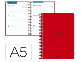 Liderpapel Agenda Escolar 26-27 Espiral Basic Semana Vista A5 Bilingüe Papel FSC 70g Rojo
