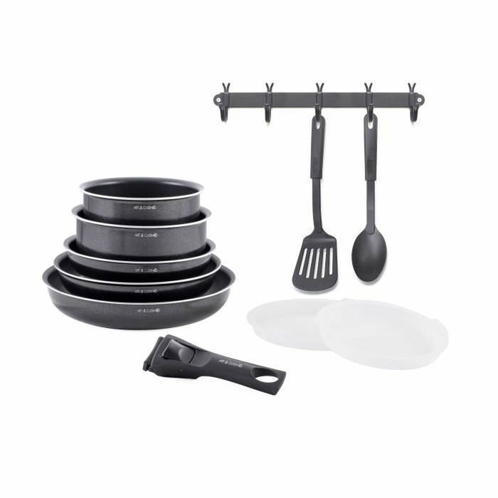 Art & Cuisine Batería de cocina de 10 piezas, Aluminio, Negro