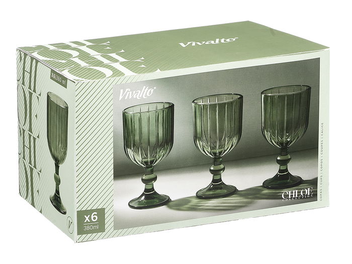 Vivalto Copa Vino Rayas 380 ml Verde 9x16.4x9 cm (Set de 24)