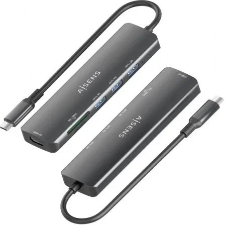 Aisens Dock USB Tipo-C 6 en 1 ASUC-6P024-GR | HDMI 4K, 3x USB 3.0, Lector SD/MicroSD | Gris