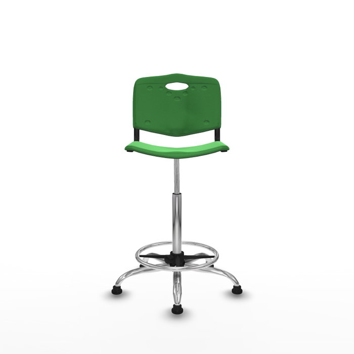 Taburete Robledo con mecanismo Giratorio de PVC color Verde. Equipado con Base cromada, Sin brazosy Topes