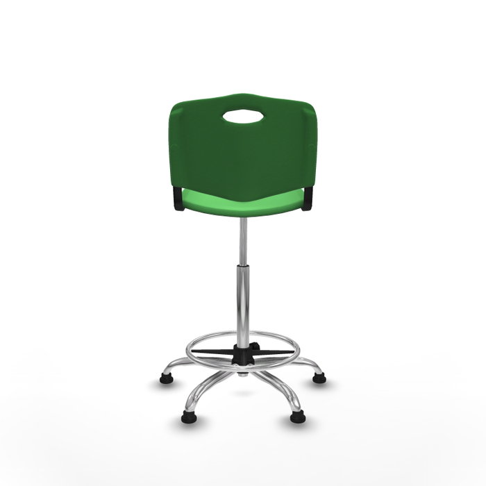 Taburete Robledo con mecanismo Giratorio de PVC color Verde. Equipado con Base cromada, Sin brazosy Topes