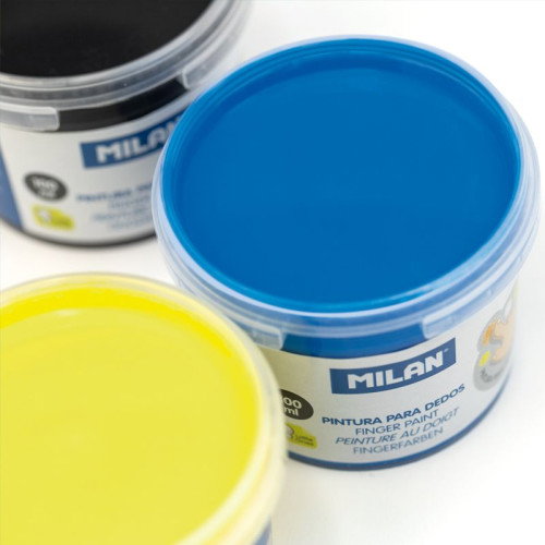 Milan Maletín 6 Tarros de Pintura para Dedos 100 ml Colores Vivos y Brillantes, Lavable - Artículo 5906