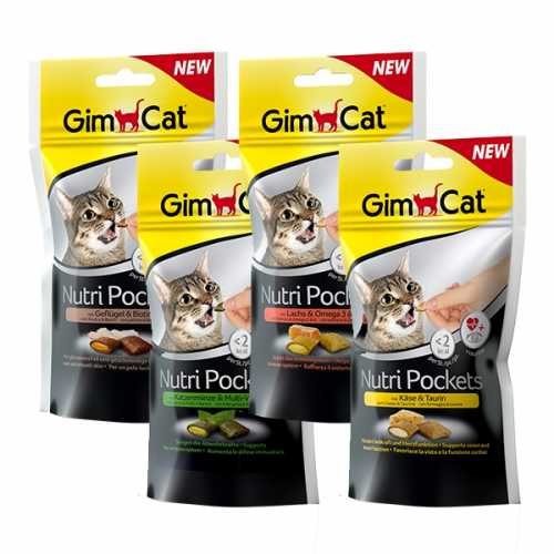 Gimcat Nutri Pockets Gato Buey y Malta 60gr - Crujientes Almohaditas con Relleno Sabroso, Bajo en Calorías y con Vitaminas