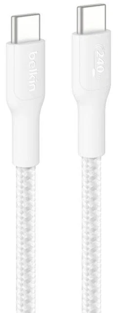 Belkin BoostCharge Pro Cable USB-C a USB-C de 240 W, 3 m, Trenzado, Blanco Belkin BoostCharge Pro Cable USB-C a USB-C de 240 W, 3 m, Trenzado, Blanco