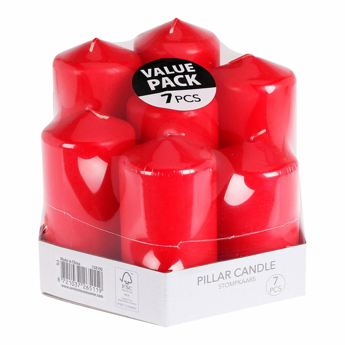 Basics Pack de 7 Velas de Cera Rojas de ø55 mm con Diferentes Alturas Basics Pack de 7 Velas de Cera Rojas de ø55 mm con Diferentes Alturas