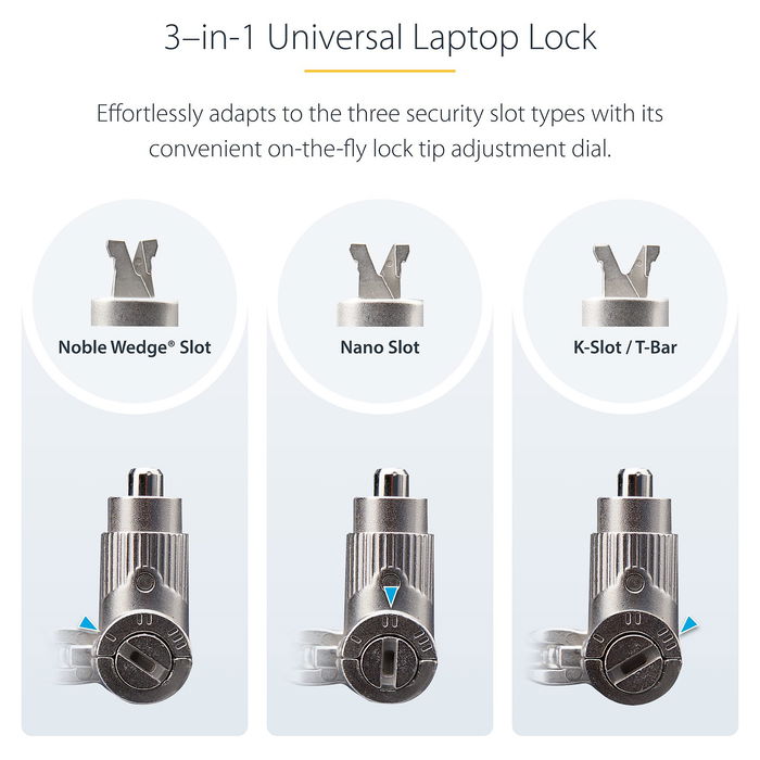 StarTech Bloqueo de Seguridad Universal para Portátil 3 en 1 - Solución de Anclaje para PC