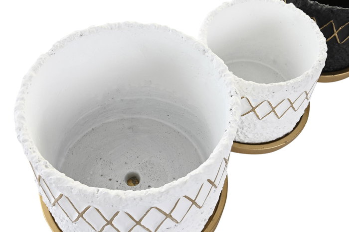 DKD Home Decor Set de 2 Macetas de Cemento Rugoso Blanco y Negro