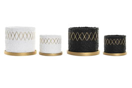 DKD Home Decor Set de 2 Macetas de Cemento Rugoso Blanco y Negro