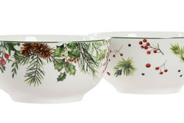 DKD Home Decor Bol Navidad Tradicional Acebo Verde Blanco 14 x 7 x 14 cm (12 Unidades)