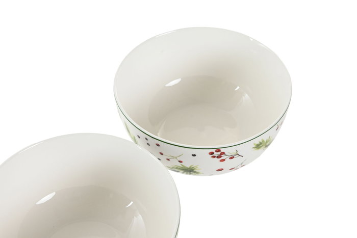 DKD Home Decor Bol Navidad Tradicional Acebo Verde Blanco 14 x 7 x 14 cm (12 Unidades)
