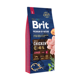 Brit Premium Dog Nature Junior L 15kg - Alimento para Cachorros con Pollo 45%, Fibra Intestinal y Desarrollo Óseo