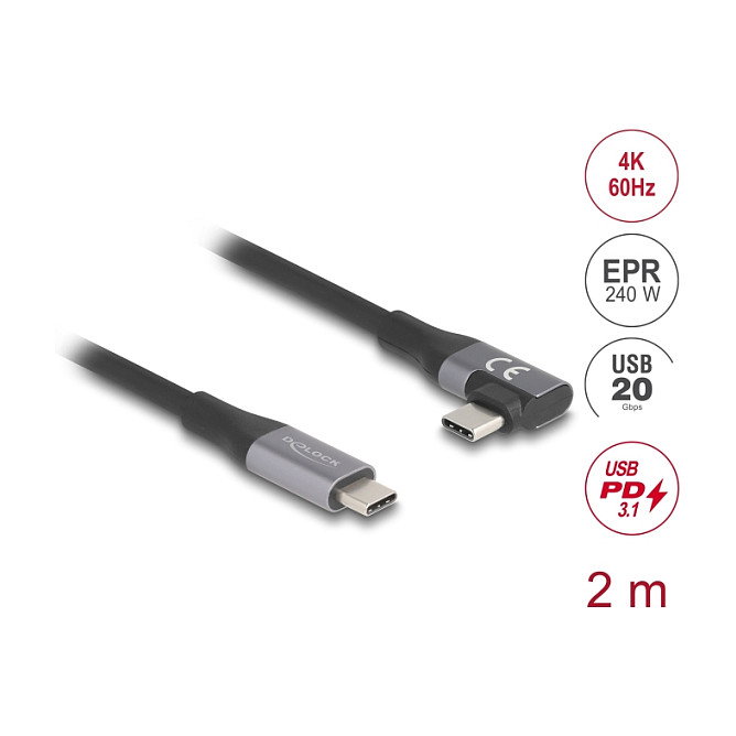 DeLOCK Cable USB C a USB C 20 Gbps 240 W Angular 2 m DeLOCK Cable USB C a USB C 20 Gbps 240 W Angular 2 m