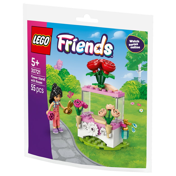 LEGO 30721 Friends Blumenstand mit Rosen (Polybag) - Puesto de Flores con Rosas, Juego de Construcción, 55 Piezas, para Niños y Niñas de 5 Años