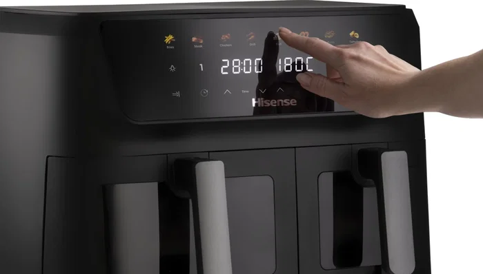 Hisense HAF2700DCD Freidora de Aire Doble 11 Litros Independiente, 2700W, 8 Programas, Función Horneado, Pantalla Táctil, Color Negro