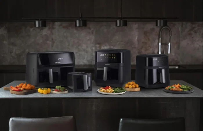 Hisense HAF2700DCD Freidora de Aire Doble 11 Litros Independiente, 2700W, 8 Programas, Función Horneado, Pantalla Táctil, Color Negro