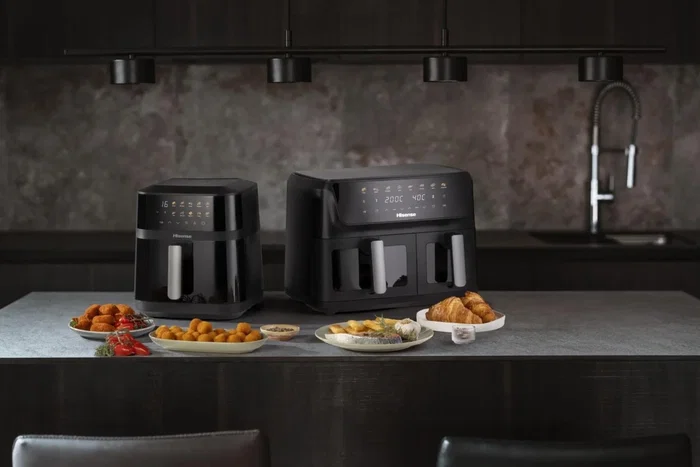 Hisense HAF2700DCD Freidora de Aire Doble 11 Litros Independiente, 2700W, 8 Programas, Función Horneado, Pantalla Táctil, Color Negro