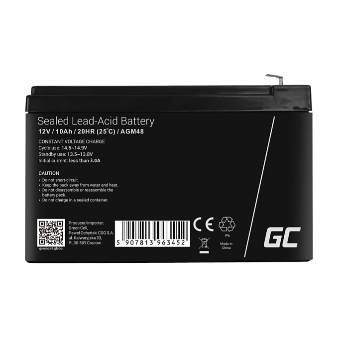 Green Cell AGM48 Batería 12V 10Ah Sealed Lead Acid Negra