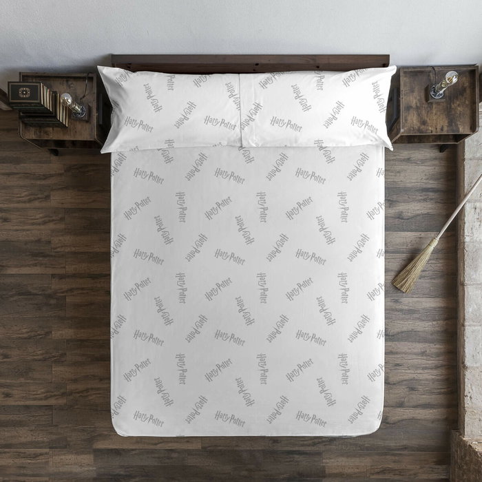 Sábana Bajera Harry Potter Blanco Gris Cama de 160 Sábana Bajera Harry Potter Blanco Gris Cama de 160