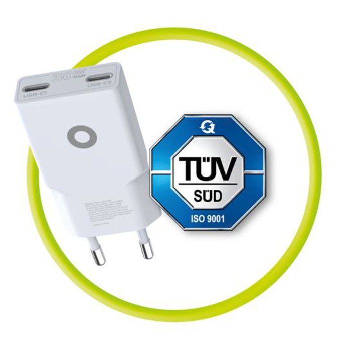 Mobile Origin 30W Slim Charger TÜV MO18 Dual USB-C Blanco