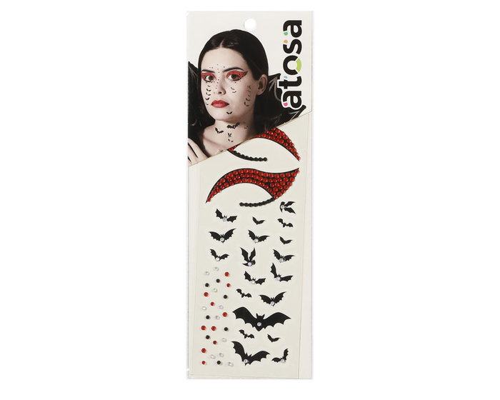Atosa Joyas Faciales Adhesivas con Murciélagos y Ojos Rojos Brillantes Atosa Joyas Faciales Adhesivas con Murciélagos y Ojos Rojos Brillantes