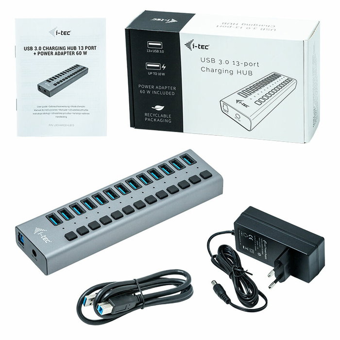 I-tec Hub de Carga USB 3.0 de 13 Puertos con Adaptador de 60 W Gris I-tec Hub de Carga USB 3.0 de 13 Puertos con Adaptador de 60 W Gris