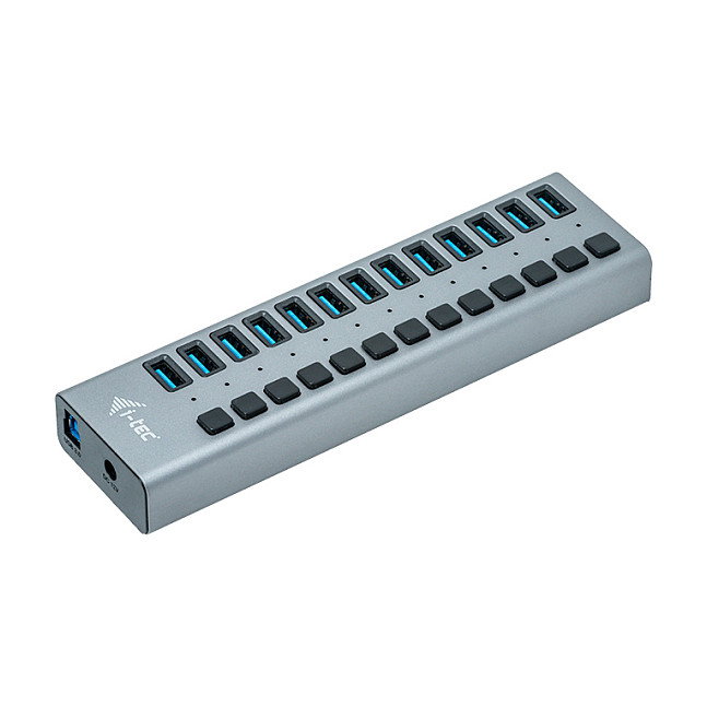 I-TEC Hub USB 3.0 de 13 Puertos con Cargador 60W, color gris
