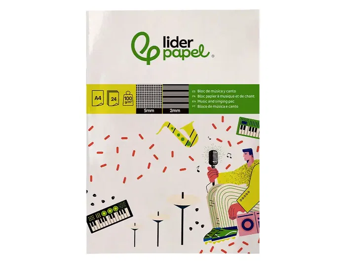 Liderpapel Bloc música y canto Din A4 con pentagramas y cuadrícula