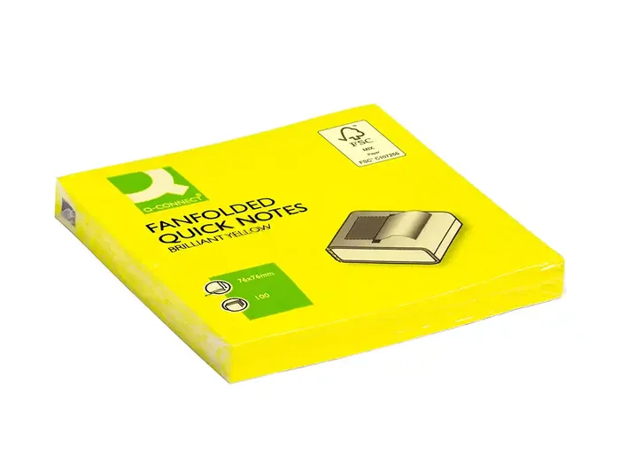 Q-connect Bloc de Notas Adhesivas Quita y Pon Zig-Zag 76x76 mm Amarillo Neón