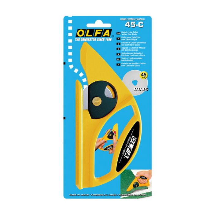 Olfa Cortador 45-c de Linóleo y Alfombras - Cuchilla Disco de 45 mm para Cortar Moquetas, Goma, Césped Artificial y Materiales Blandos