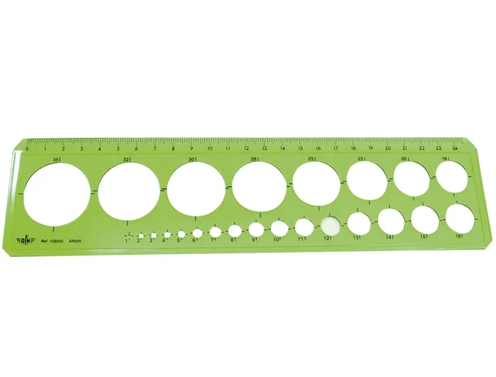 Faibo Plantilla para Círculos de 1 a 35 mm en Plástico Amarillo Resistente 27x13 cm