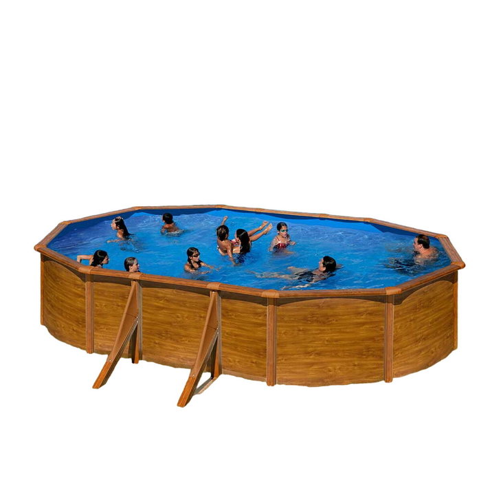 Gre Piscina Ovalada con Pared de Acero Efecto Madera y Depuradora