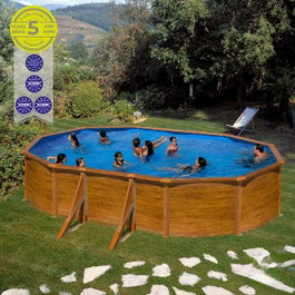 Gre Piscina Ovalada con Pared de Acero Efecto Madera y Depuradora