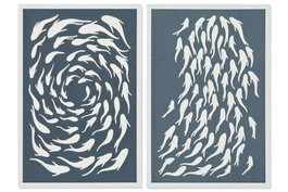DKD Home Decor Cuadro de Papel Maché con Diseño de Peces Azul y Blanco