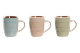 DKD Home Decor Set de 12 Tazas de Loza Surtidas 360 ml. Azules, Verdes y Rosas