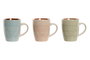 DKD Home Decor Set de 12 Tazas de Loza Surtidas 360 ml. Azules, Verdes y Rosas